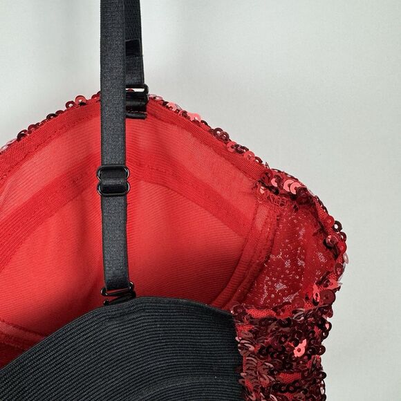 WET SEAL Red Sequins Women's Camisole Bustier Party Holiday Crop Top Large - Picture 10 of 14